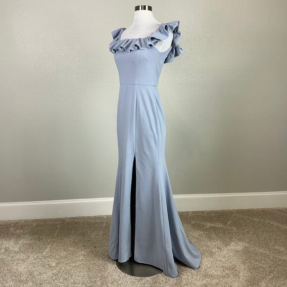 XSCAPE Off the Shoulder Ruffled A-Line Evening Gown Sky Blue Size 4 Dress - Picture 4 of 12